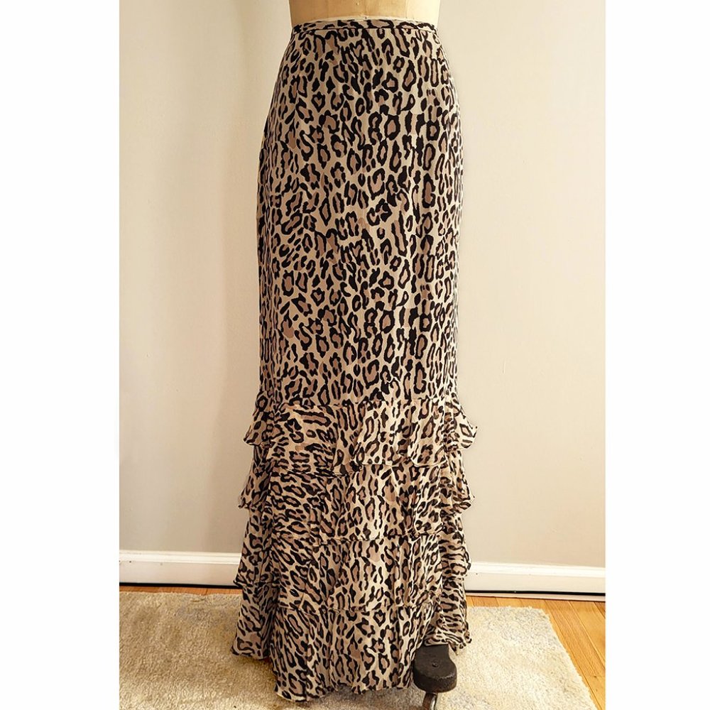 KAY UNGER NEW YORK- FLOOR LENGTH SILK CHIFFON EVENING SKIRT LEOPARD PRINT SZ 14
